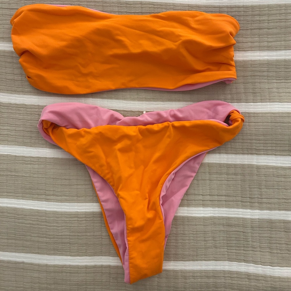 Solid & Striped Reversible Orange And Pink Bikini… - image 2